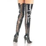 Pleaser 5" Thigh High Black Patent Lace Back Boots